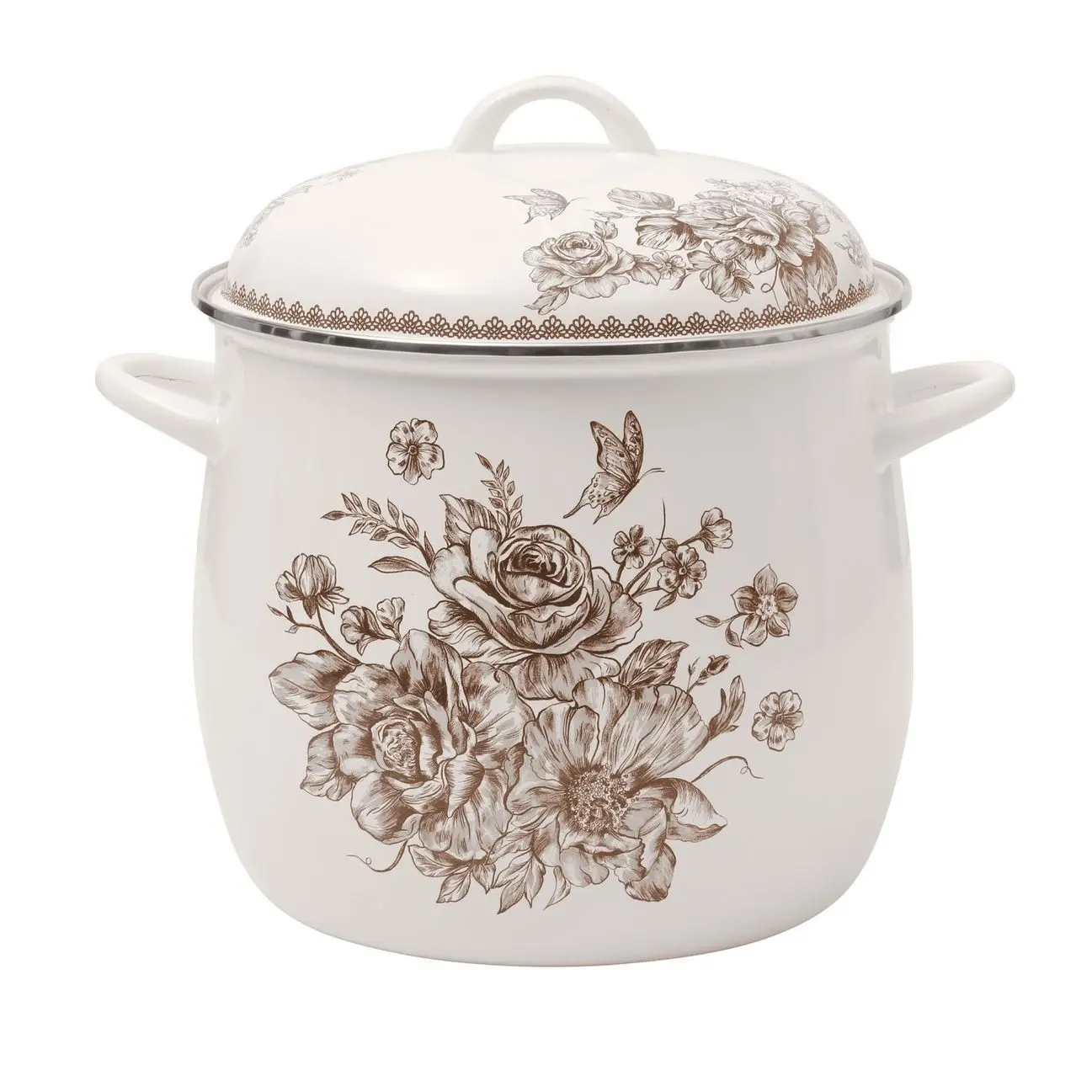 The Pioneer Woman Agatha 12 Qt Enamel on Steel Stock Pot with Lid, Brown - 78- 78