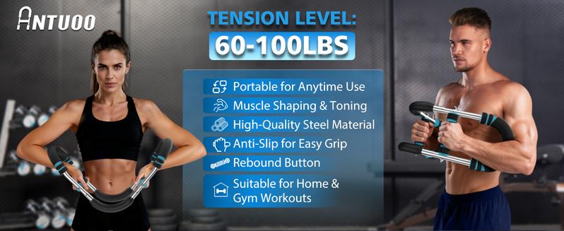 Arm Trainer,Chest&Arm Workout Equipment for Men,Home Gym Muscle&Strength Trainer,Portable Spring Resistance,3 Level 60-100LBS Adjustable, Perfect Gift