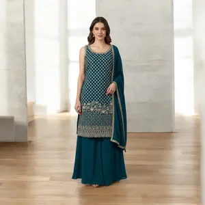 Heavy work party wear sleeveless plazo sets are available in different designs and colors perfect for any occasion