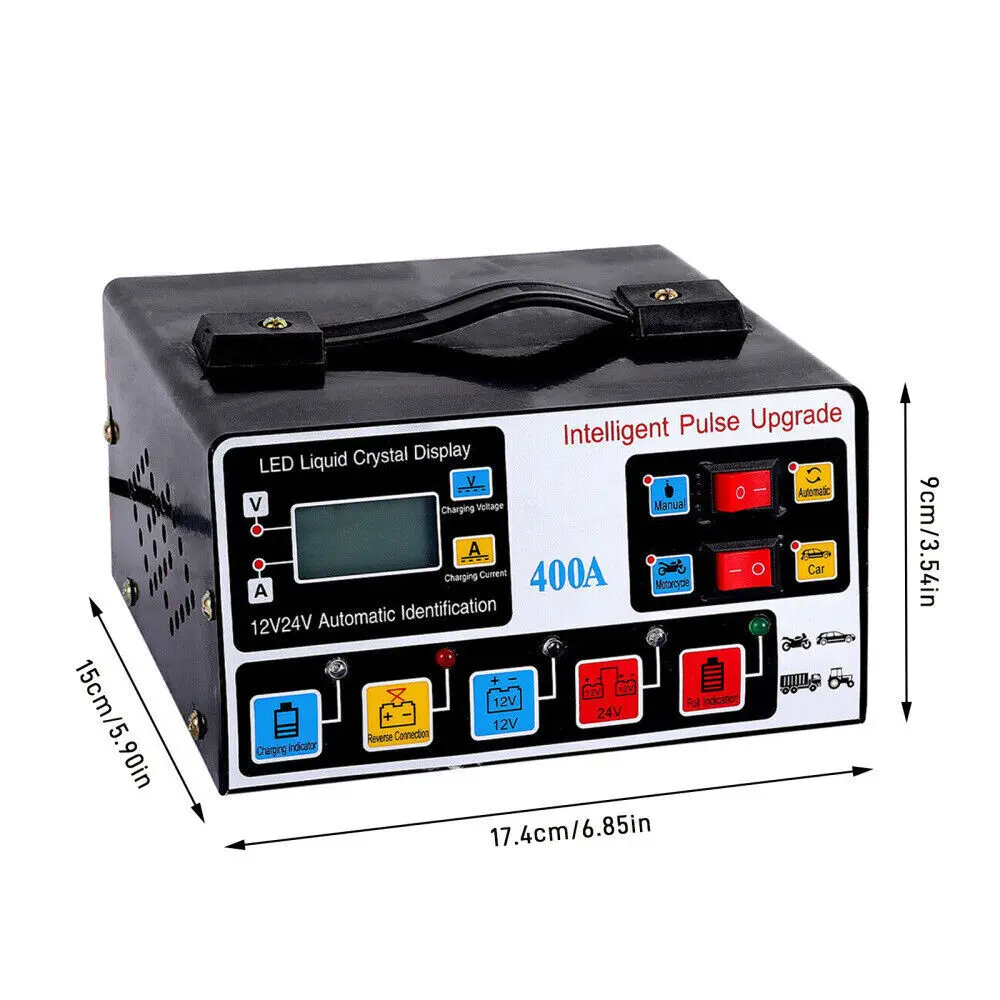 Heavy Duty 400A Car Battery Charger 12V/24V Smart Automatic Pulse Repair Trickle Automotive Truck
