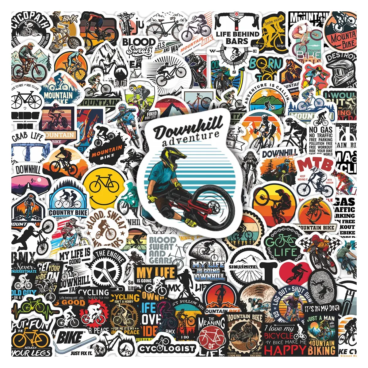 102pcs Mountain Bike Themed Stickers Pack, Sticker Set, Waterproof MTB Adventure Downhill & Cycling Decals for Laptop, Water Bottle, Journal & Scrapbook, Mountain Biker & Cycling Enthusiast Gift, Stickers Kit