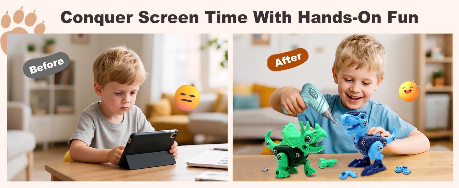 Laradola 3P Dinosaurs STEM Toy Kit with Electric Drill Gift for Kids Take Apart & Assemble Dinos Action Figures Playset Educational Animal Toys Christmas Birthday Party Gift for Boys & Girls