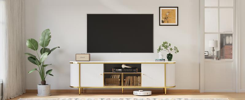 【Ships in 1 Packages】Oneinmil Luxury 70" Fluted TV Stand Modern Entertainment Center for TVs Up to 80" TV Console with Faux Marble Tabletop Curved Profile Design Media Console for Living Room bedroom tables nursery