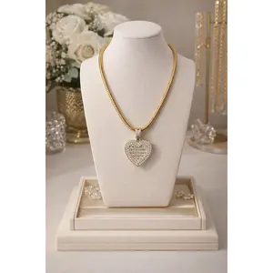Majestic Cz Heart Necklace 18” Bold Snake Chain
