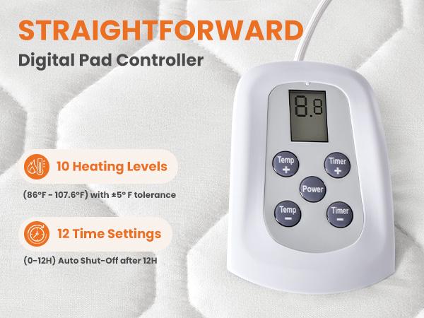Heated Mattress Pad – Quilted Electric Bed Warmer with 12 Heat Settings, 10‑Hour Auto Shut‑Off, Machine Washable,White