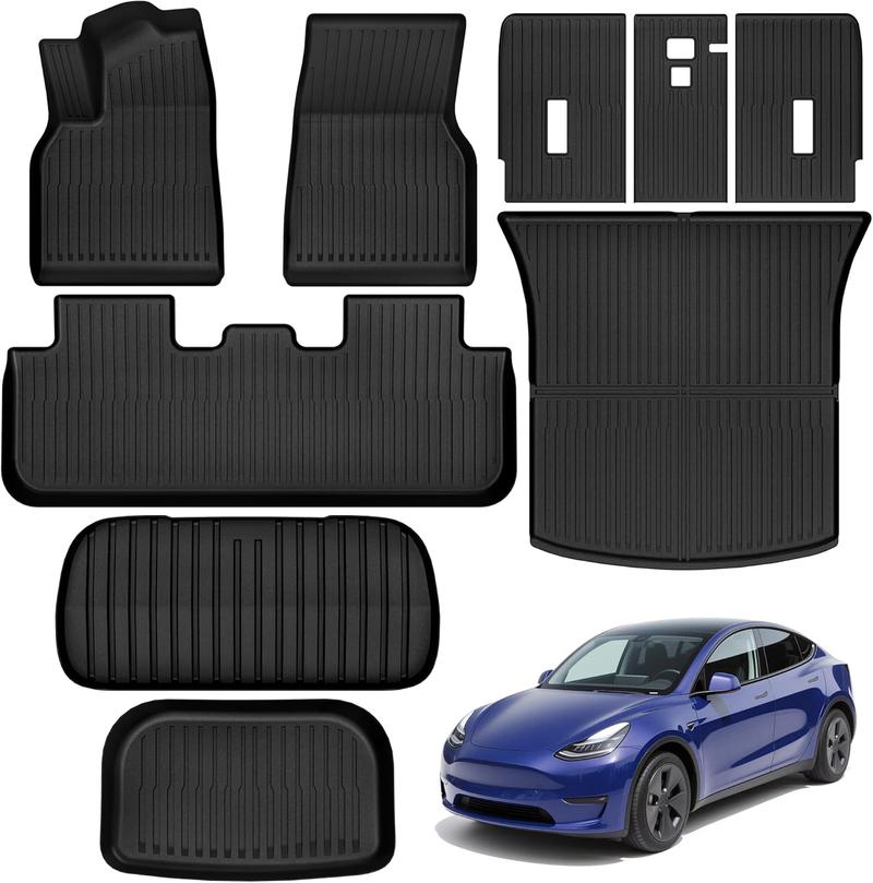 YITAMOTOR Floor Mats Fits for New 2025 2026 Tesla Model Y Juniper 5-Seat, All-Weather TPE Model Y Floor Mats Backrest Mat & Front Rear Trunk Liner Full Set TPE Liners Accessories carpet