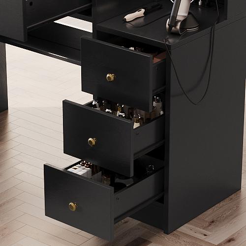 TOKSOM Vanity Desk with Mirror and Replaceable Lamp with 5 Storage Drawers Power Outlet & Chair with RGB Ambient Light Adjustable Brightness for Girls Bedroom Large Corner Desk Vanity Makeup Vanity Desk White Black Valentine's Day Gifts for Women Girls2/3