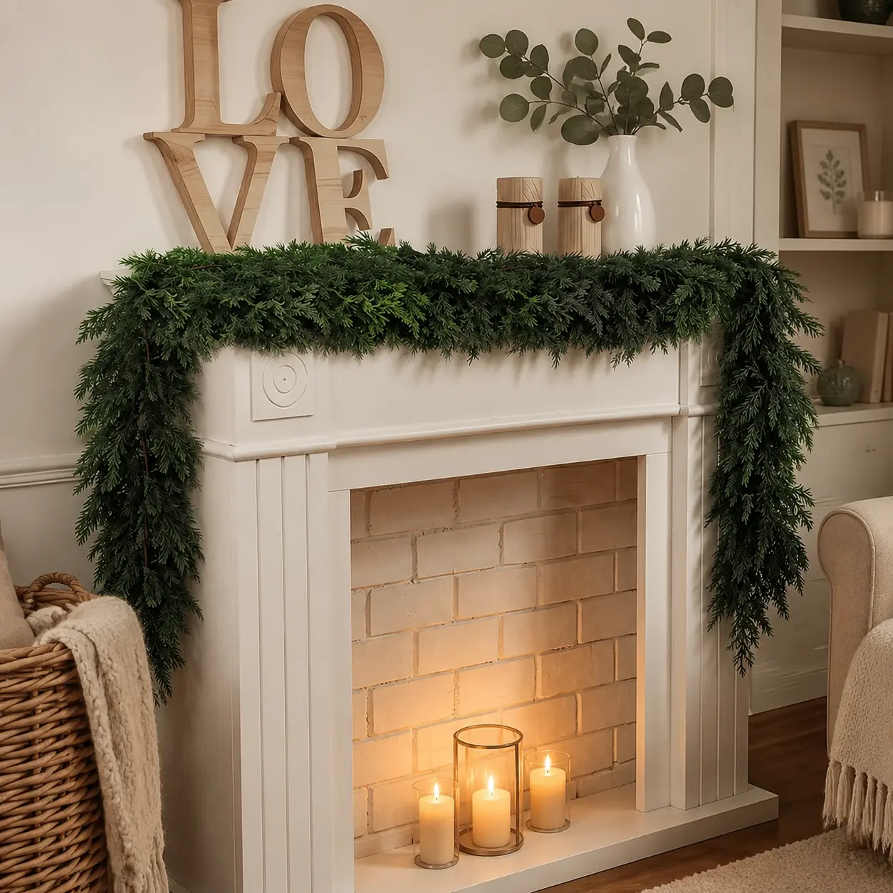 Farmhouse 2-Piece 6 ft Artificial Cedar Garlands - Festive Home Decor with Full Lushness, Natural Shape, Realistic Look, Shapeable for Fireplace Mantel, Christmas Table Hanging