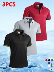3-Pack Men’s light athletic color‑block polo shirt in mesh fabric—ideal for gym wear and casual after‑workout styling