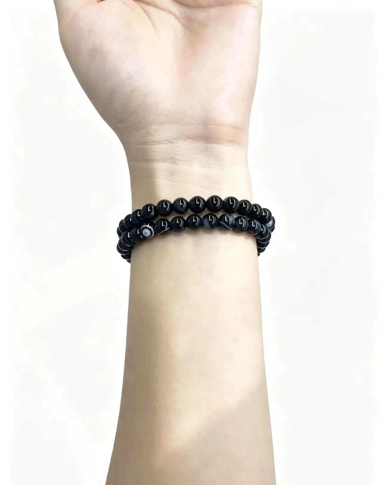 Natural Black Agate Beaded Bracelet for Men & Women, 6mm Round Onyx Stone Stretch Bracelet, Handmade Healing Crystal Jewelry, Protection & Grounding Energy Bracelet Gift