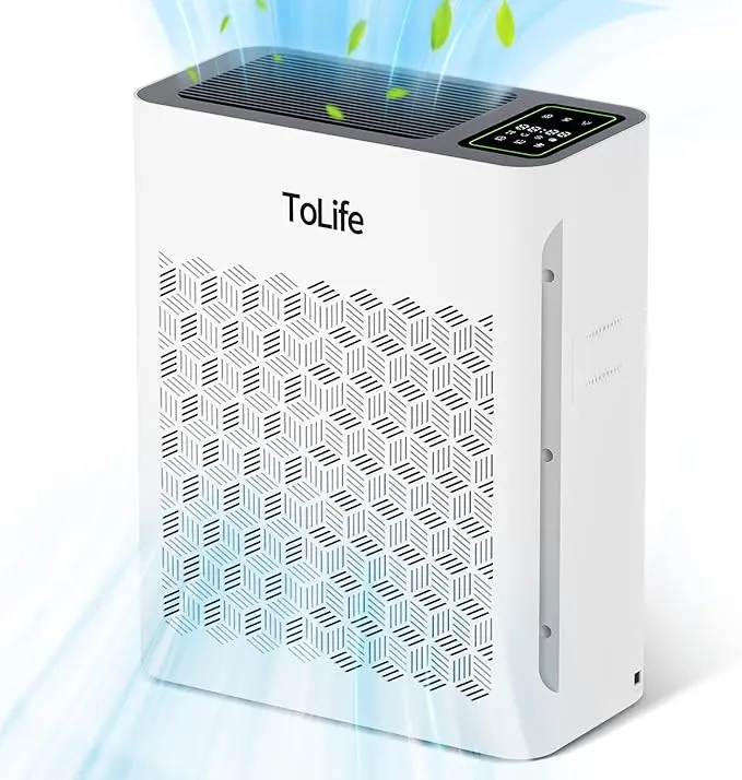 【New Arrivals】ToLife TZ-K2 Air Purifier for Home Large Room up to 1295 sq ft, Powerful 3-Stage H13 HEPA Filtration, Air Cleaner for Smoke Pollen Pet Dander Allergies Dust Odors, PM2.5 Air Quality Monitor, Auto Mode, Timer, Child Lock, Sleep Mode