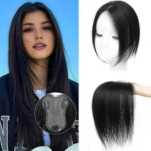 ALICOCO Clip in Bangs 100% Real Human Hair Extensions French Natural Black Fake Bangs Hair Clip on bangs for women Fringe with Temples Hairpieces Faux Bangs for Daily Wear Straight Clip-In hair topper stylish