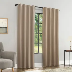 40"x96" Sun Zero Treviso Linen Blend Magnetic Closure 100% Blackout Back Tab Curtain Panel Taupe