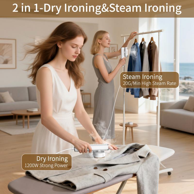 Portable 2-in-1 Clothes Steamer & Iron with 15s Fast Heat-up 100ml Water Tank 20 Min Continuous Steam Includes Ironing Gloves for Travel & Home Use