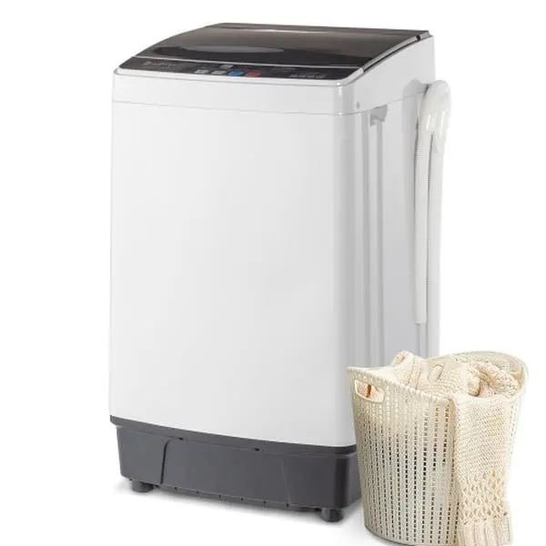 Winado 16Lbs Full-Automatic Washing Machine Top Load Portable Compact Laundry Washer Spin with Drain Pump,10 programs 8 Water Level Selections with LED Display