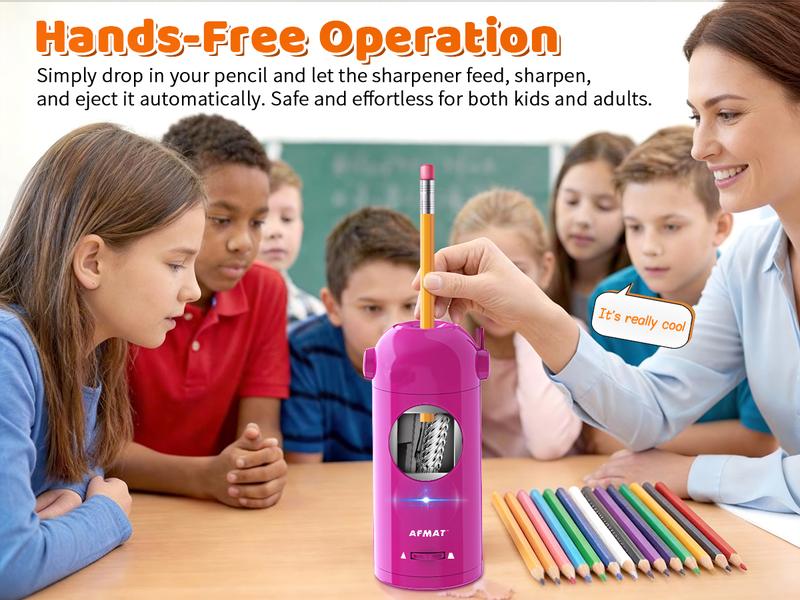 【Valentines Gift for Teachers 】Electric Pencil Sharpener for Colored Pencils, Fully Automatic, Rechargeable, Fast Precise Sharpening, Fits 7 to 11.5mm Pencils, Ideal for Home and Classroom Office Supplies,Teacher Gift