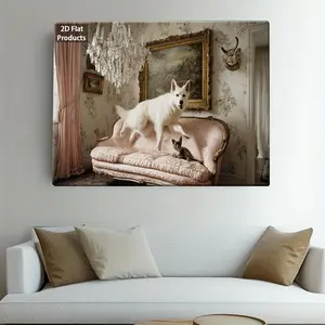 2D Flat, 1 Pack White German Shepherd Dog Jumping on Sofa Canvas Poster - Vintage Art Deco Framed Wall Art, izable Pet Portrait Option, HD Print for, Bedroom, Home Office - German Shepherd Puppy & Dog Decor, 2D Flat	