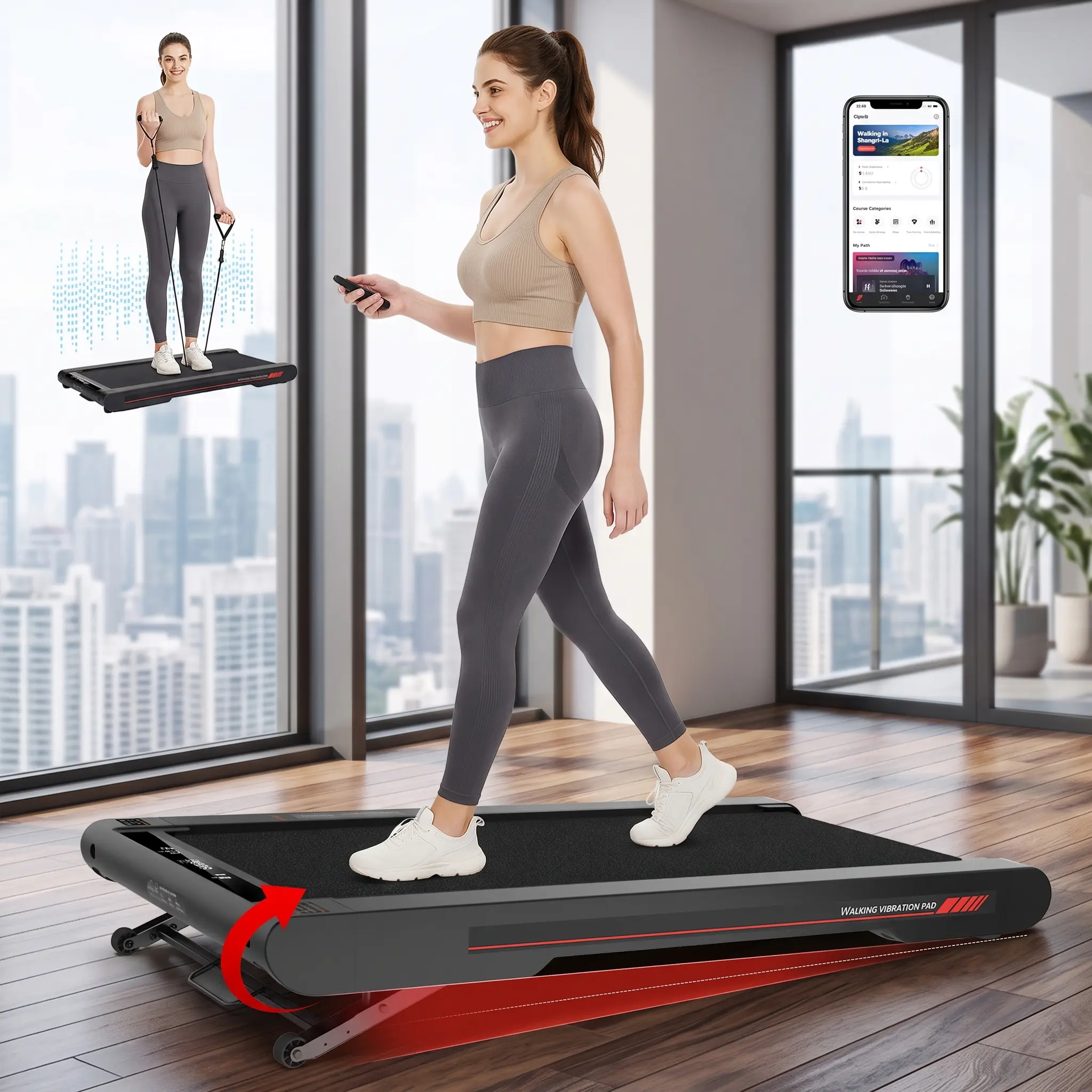 4-in-1 Modern Folding Walking Pad Treadmill for Home Gym, Compact Design with 2.5HP Quiet Motor, Auto Incline, Vibration Massage, LED Display, Remote Control, 350 lbs Capacity