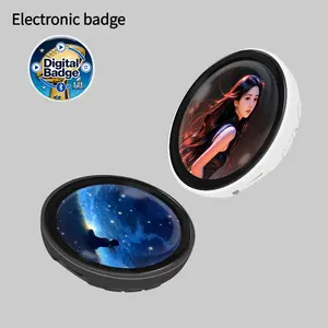 Digital display board supports Bluetooth photo/GIF uploads, wearable portable screen clip design,, 360×360 resolution, perfect for self-expression and stylish matching—E-Badge Curved Glass