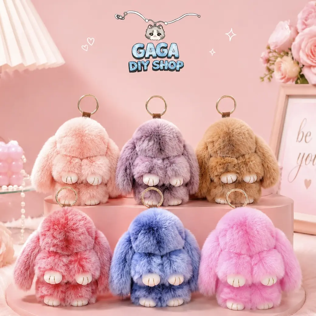 Fluffy Bunny Keychain, 5.9 inch Cute Plush Bag Charm, Mother's Day Gift, Graduation Gift,  Gift for Girls and Friends