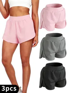 3PCS Summer Women's Thin Multi-Pocket Shorts 2-in-1 Look Double-Layer Anti-See-Through Running Joggers with Elastic High Waist, Loose Fit Casual Pants for Running, Yoga, Comfortable Hot shorts