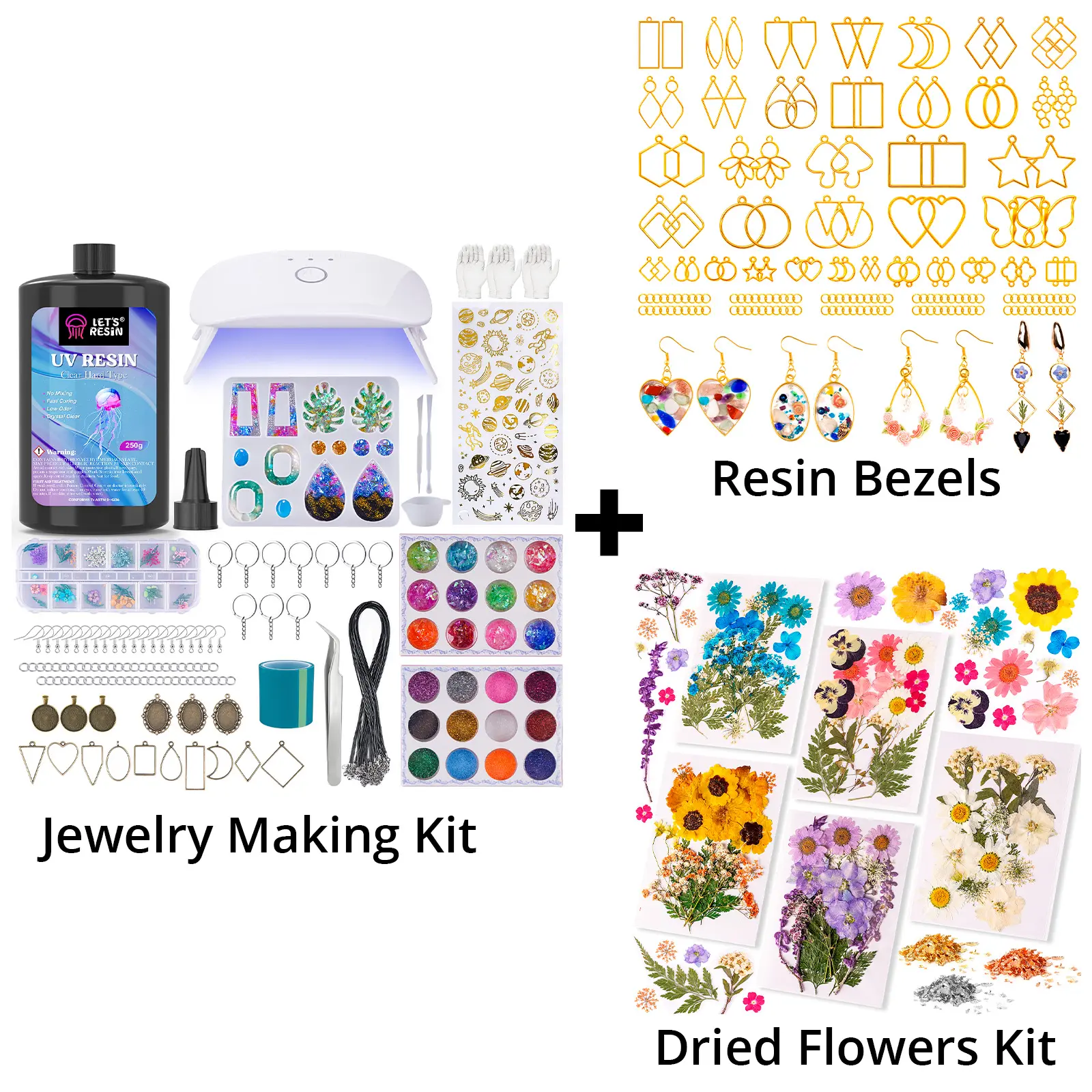 Jewelry Kit & Dried Flowers & Resin Bezels