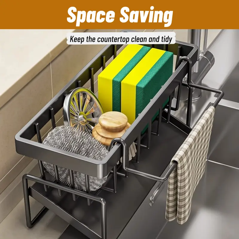 Kitchen Sink Corner Sponge Drain Rack Sink Caddy ultitunctional Durable Cleaning Tool Organizer Storage RackDish Soap Dishdoth Brushes Holder for Kitchen & Bathroom