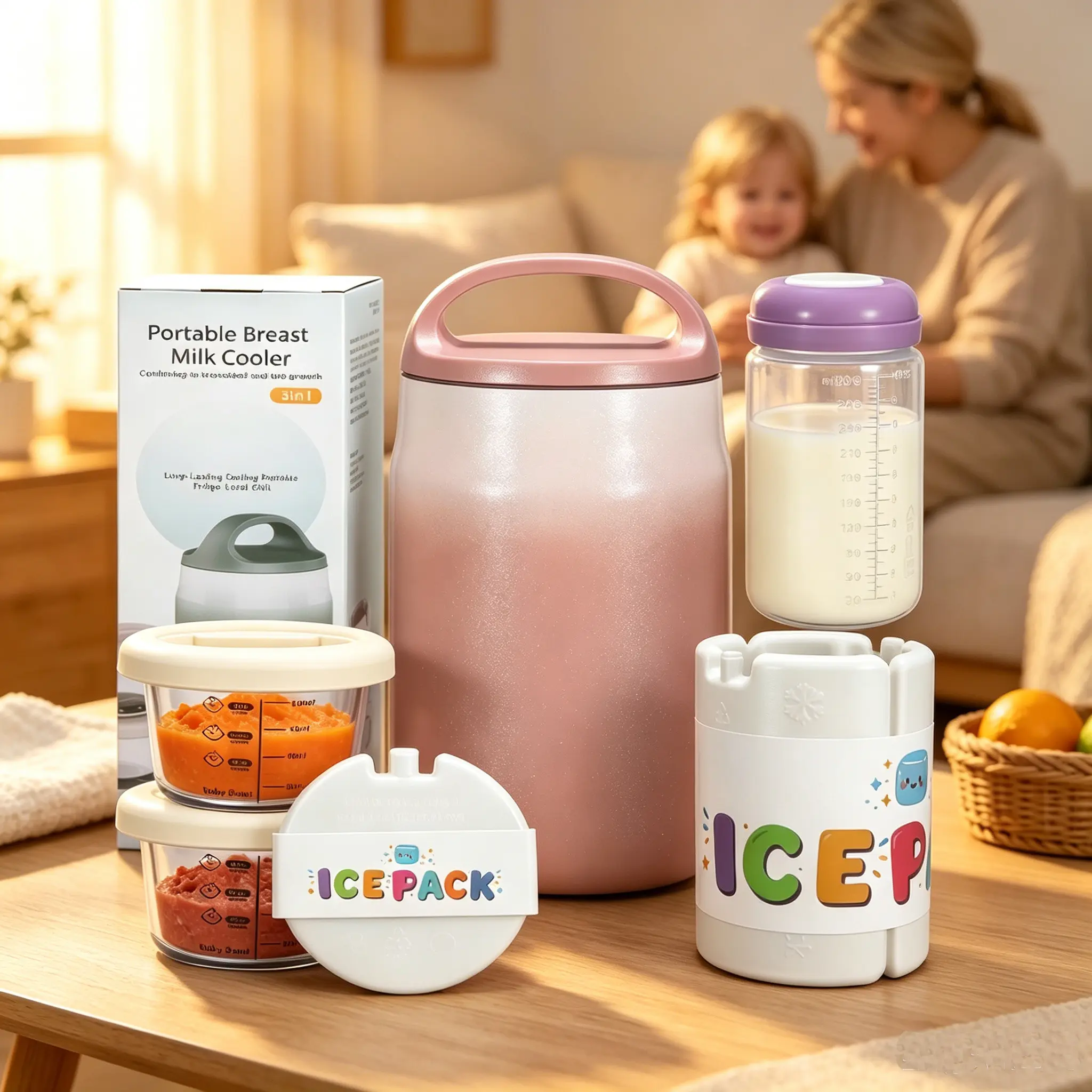 [tiktokshopsummersale] MAXSO  3 In 1 Breast Milk Chiller With Insulated Containers For Daily Use And Trave baby Milk Storage