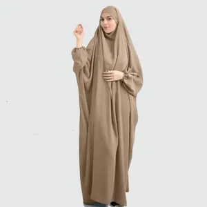 Muslim One Piece Prayer Hijab Dress Women's Hooded Abaya Full Cover Islam Dubai Modest Robe Long Sleeve Drop Shoulder Plain Pattern