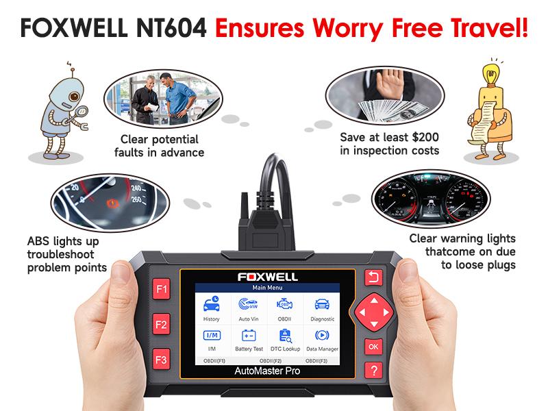 FOXWELL Car Scanner NT604 Elite OBD2 Scanner ABS SRS Transmission, Check Engine Code Reader for Cars and Trucks, Diagnostic Scan Tool with SRS Airbag, Automotive Diagnostic Tool with Live Data