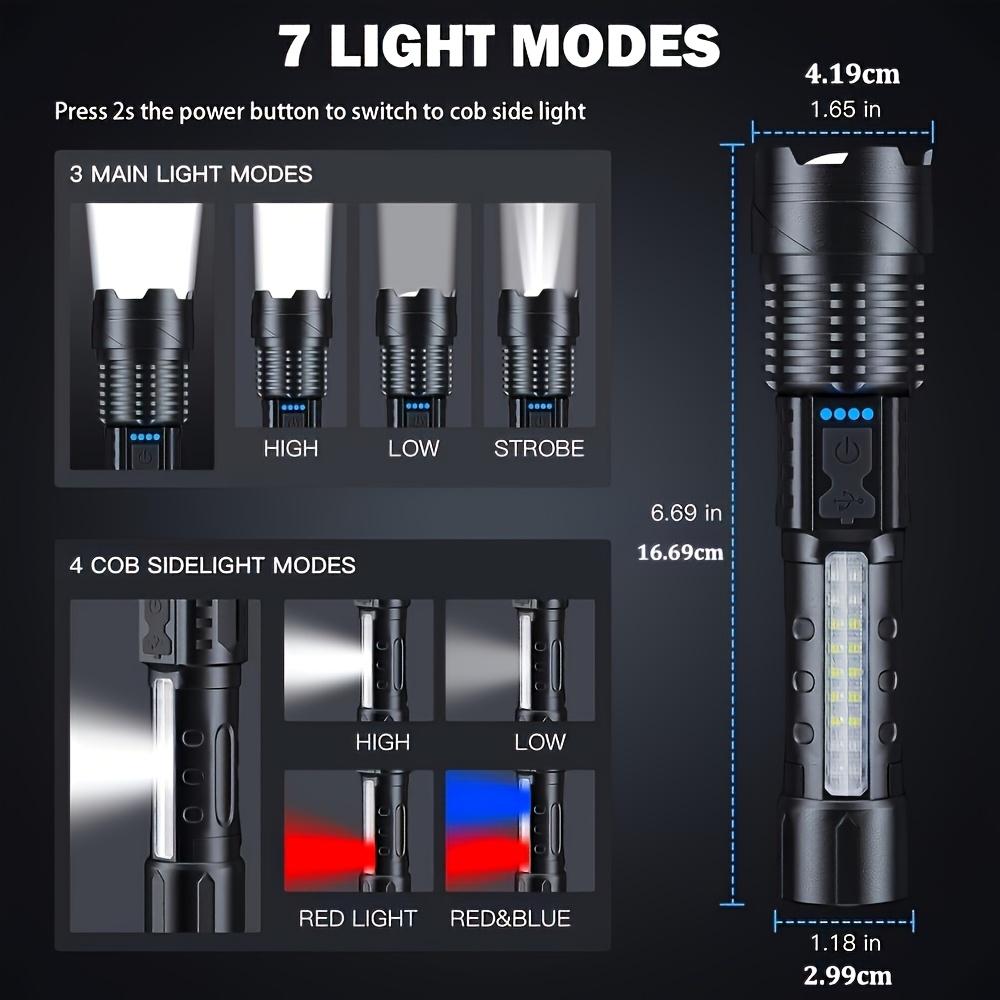 BUY 1 GET 1 Rechargeable handheld Flashlight 5 Light Modes White Red Blue USB-C Charging Battery Indicator Zoomable Beam for Outdoor garden Use nighttime security