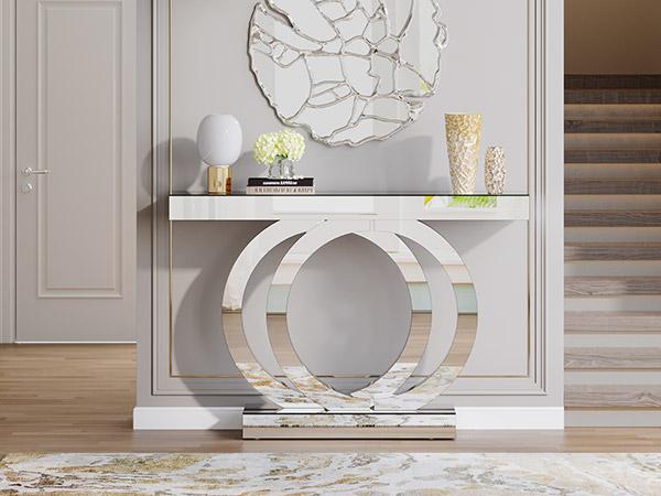 【Radiance Series】Tribesigns 39-Inch Luxury Circular Mirrored Console Table, Modern Entryway Table with Thickened Mirror Finish Tabletop, Rectangle Glass Sofa Table Foyer Table for Living Room, Entrance, Hallway