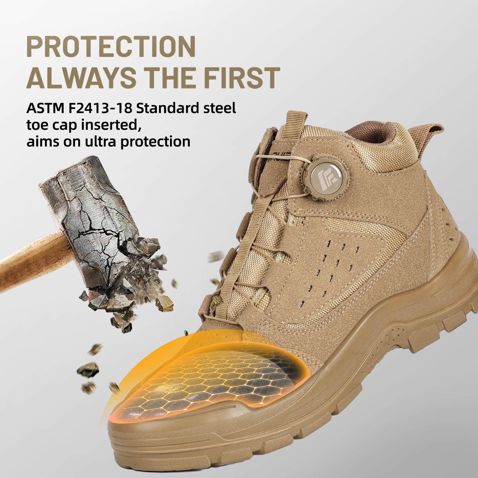 Furuian Steel Toe Boots for Men Women Comfortable Lightweight Work Boots for Men Slip Resistant High Top Steel Toe Rotating Buckle Safety Shoes Puncture Proof Indestructible Construction Shoes