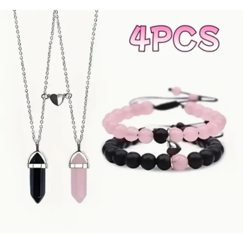 4PCS Magnetic Couple Matching Split Heart Necklace  Mutual Attraction Pendant Best Friends Friendship  Gift