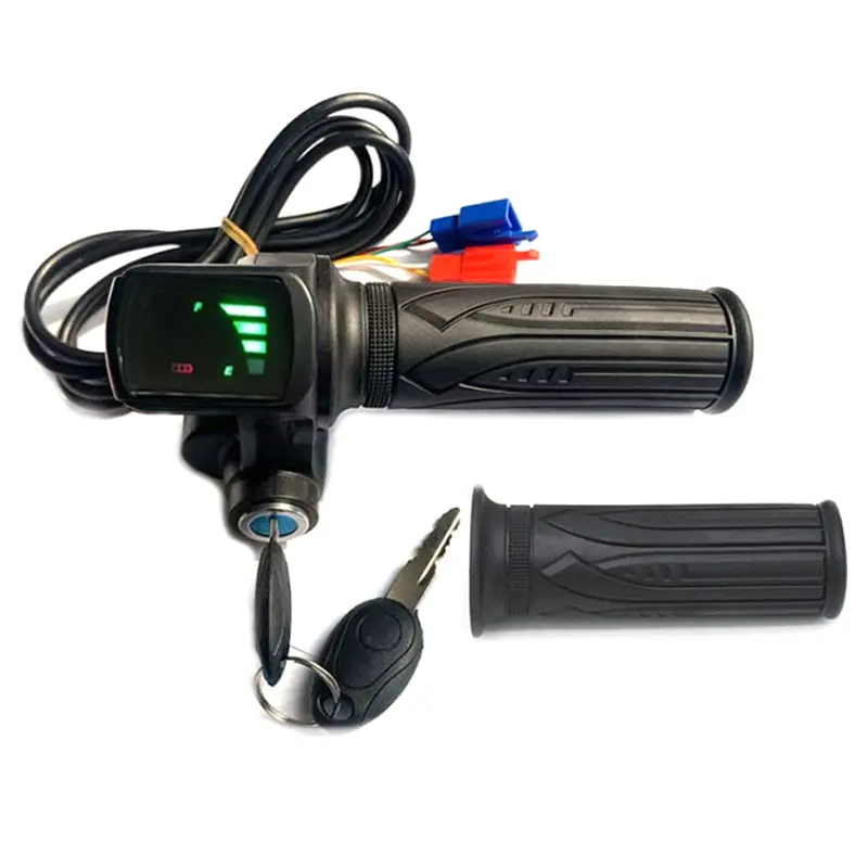 Rubber Electric Bike Throttle Grip with LCD Screen & LED Display, 36V-48V ABS Accelerator Handlebar Accessory for Easy-Install E-Bikes & Electric Scooters