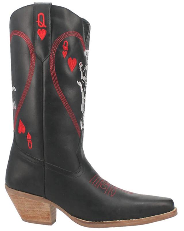 Dingo Women's Queen A Hearts Western Boot Snip Toe - Di 174-Blk