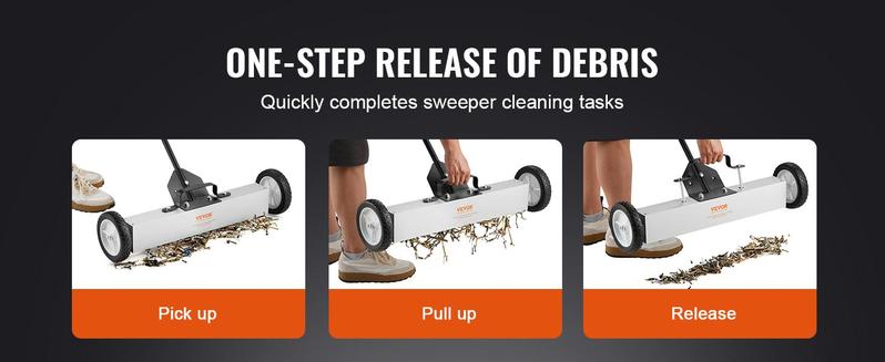 VEVOR 50Lbs Rolling Magnetic Sweeper with Wheels, Push-Type Magnetic Pick Up Sweeper, 24-inch Large Magnet Pickup Lawn Sweeper with Telescoping Handle, Easy Cleanup of Workshop Garage Yard