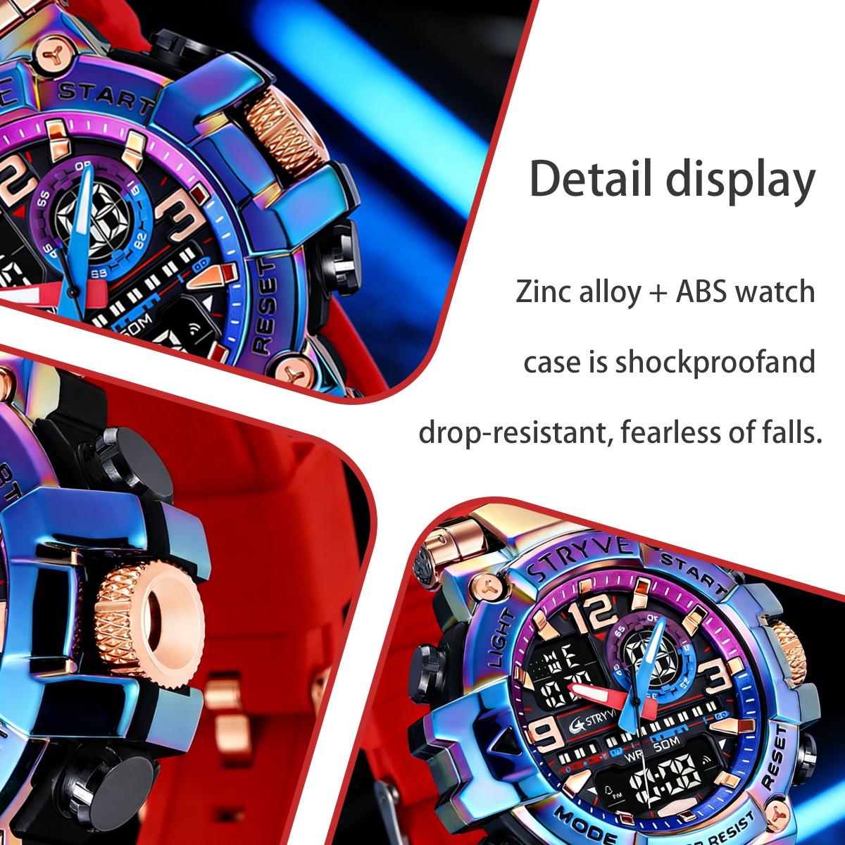 Men's Tactical Military Watches for Men Sports Outdoor Watch 55mm Large Face 50M Waterproof Date Multi Function LED Alarm Rugged Wristwatch for Training Hiking Adventure