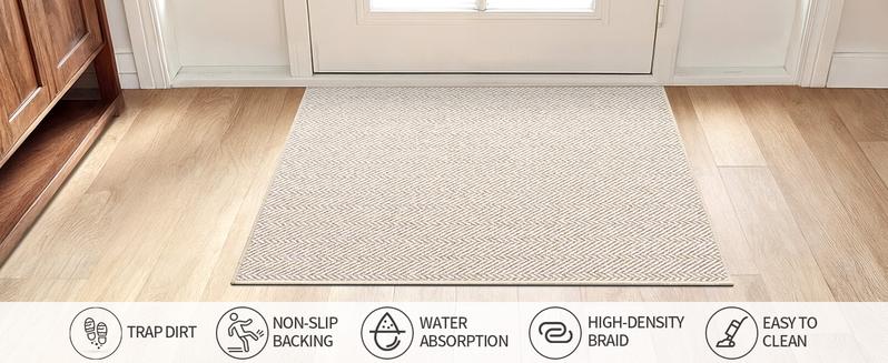 LUMI Ultra Thin Indoor Door Mat for Entrance, Non Slip Entryway Mat, Low Profile Doormat, Unique Herringbone Design Carpet for Inside, Patio, Porch, Beige dog washable rugs five bow rug house