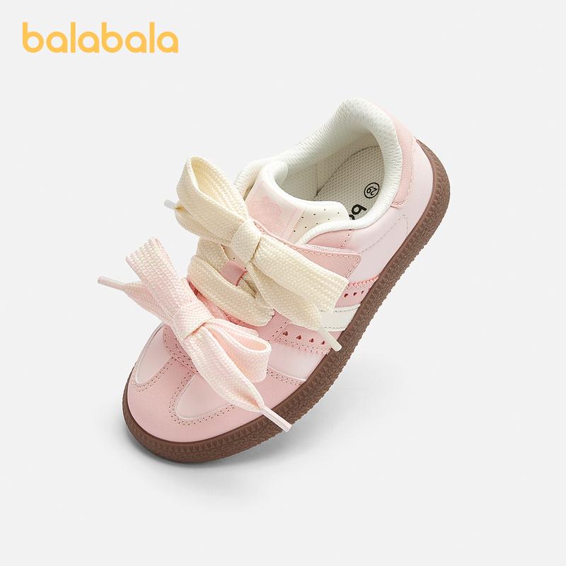Balabala Kids Sneakers Girls' Training Shoes 2025 Breathable Anti-Slip Easy Velcro Spring Colors White Red Dreamy Pink Full Rubber Outsole Leather Toe Cap