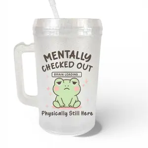 Mentally checked out 34oz Mother Trucker Mug with Lid & Straw - Bridal Party Mug mug wrap, Drinkware - Tumbler Washable Coffee Reusable, fun, trendy Cup Reuse Lightweight snarky Stylish