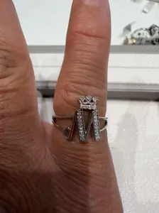 Sterling Silver Initial "M" Diamond Crown Ring Size 7