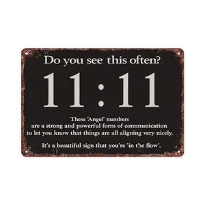 Vintage Angel Numbers 11:11 Metal Sign For Home Bedroom Office Bathroom Wall Decoration Size Is 12x8 Inch