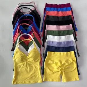 2Pcs Gym Set Women Backless Tank Tops High Waist Scrunch Seamless Shorts Gym Suit Fitness Clothes Activewear Workout SetsGift