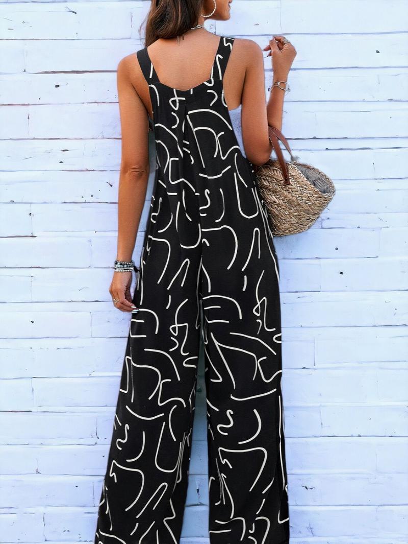 Women's Casual Loose Overalls Jumpsuits One Piece Sleeveless Printed Wide Leg Long Pant Rompers With Pockets 2025 New Baggy Adjustable  Outdoorfun Summertok Vacation Sizes Run Small Thin