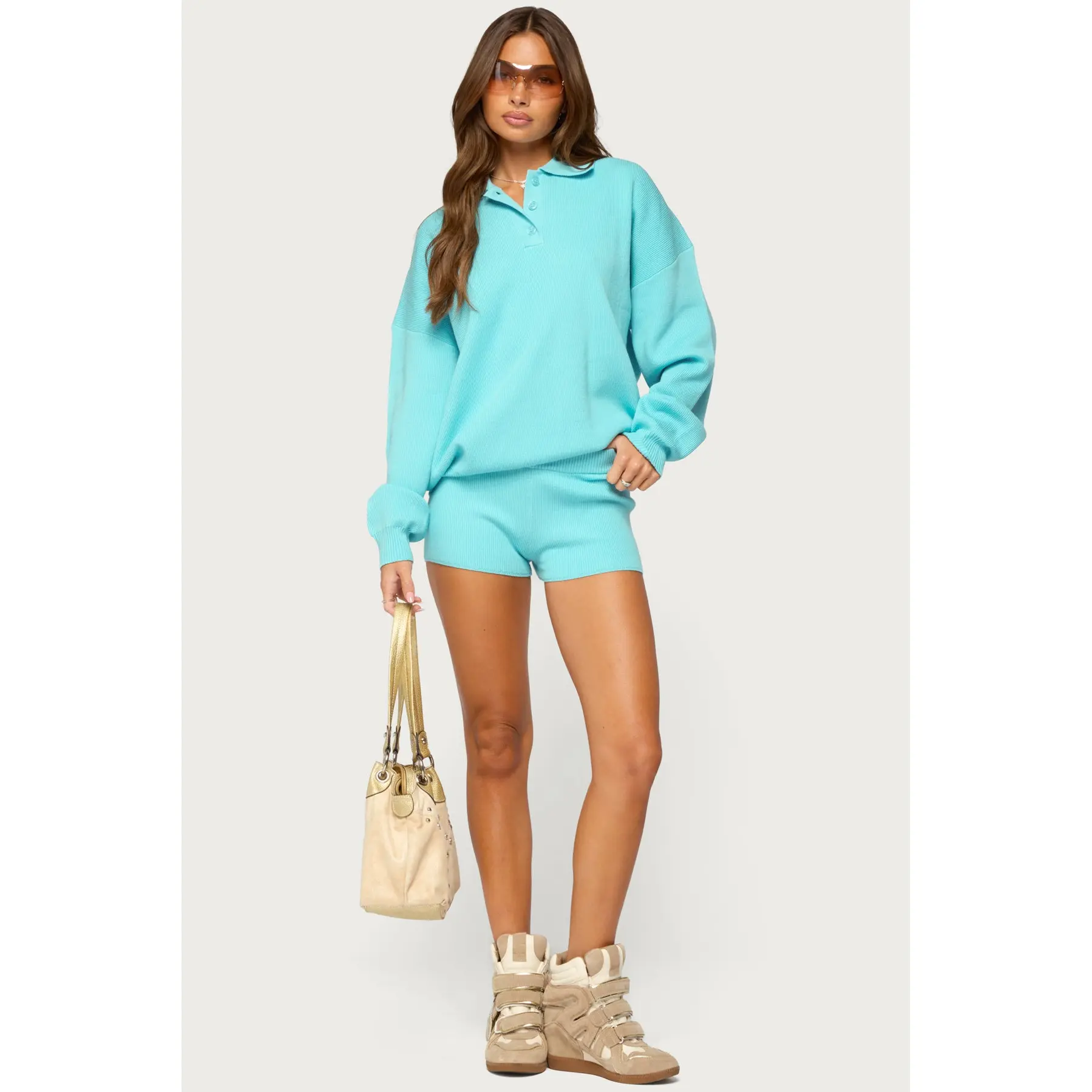Lorie Mid Rise Ribbed Knit Shorts