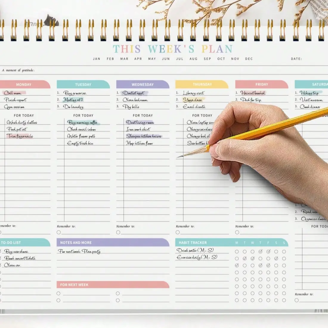 1-pc A4 Weekly Pad, Weeks Planner, Undated Horizontal Layout with To-Do Lists, Daily Schedules, Notes and Habit Tracker, Perfect for Study Planning, Work Productivity, Office and School Supplies, Academic Weekly Planner Notepad