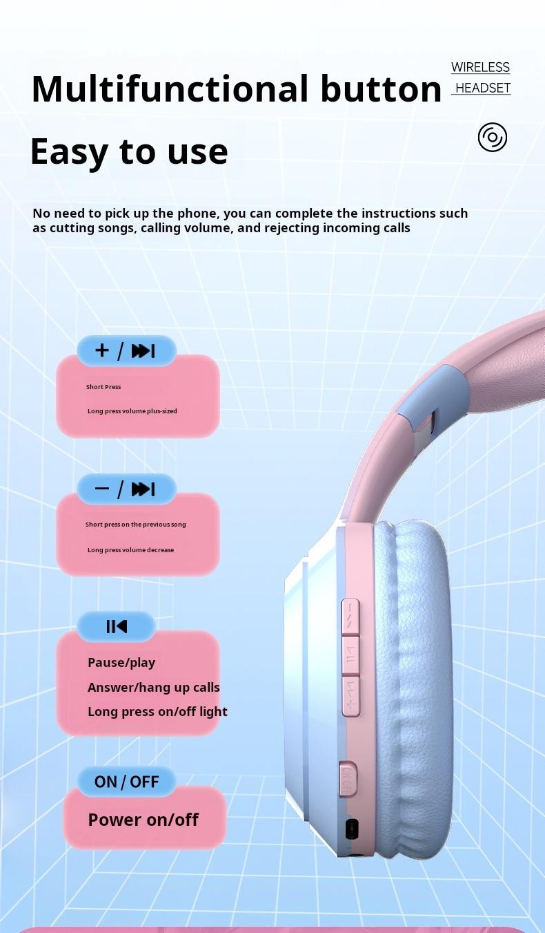 Wireless Bluetooth Cat Ear Headphones with Built in Microphone LED Light Up Foldable Over Ear Headphones for Phone Tablet iPad Laptop Computer Cute Gift for Kids Teens and Adults