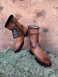 Diamond Belmont Honey Color Square Toe Boots - Genuine Leather, Comfortable Lateral Zip, Perfect for Daily Wear or Formal Events, Model Belmont