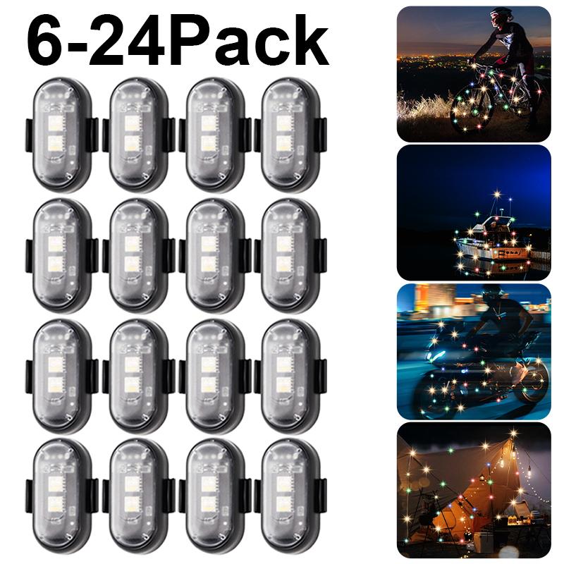 6/12/18/24 Counts Wireless LED Strobe Lights RGB USB Charge IP65 Waterproof Anti-Collision for Car Motorcycle Drone & RC Aircraft Bike